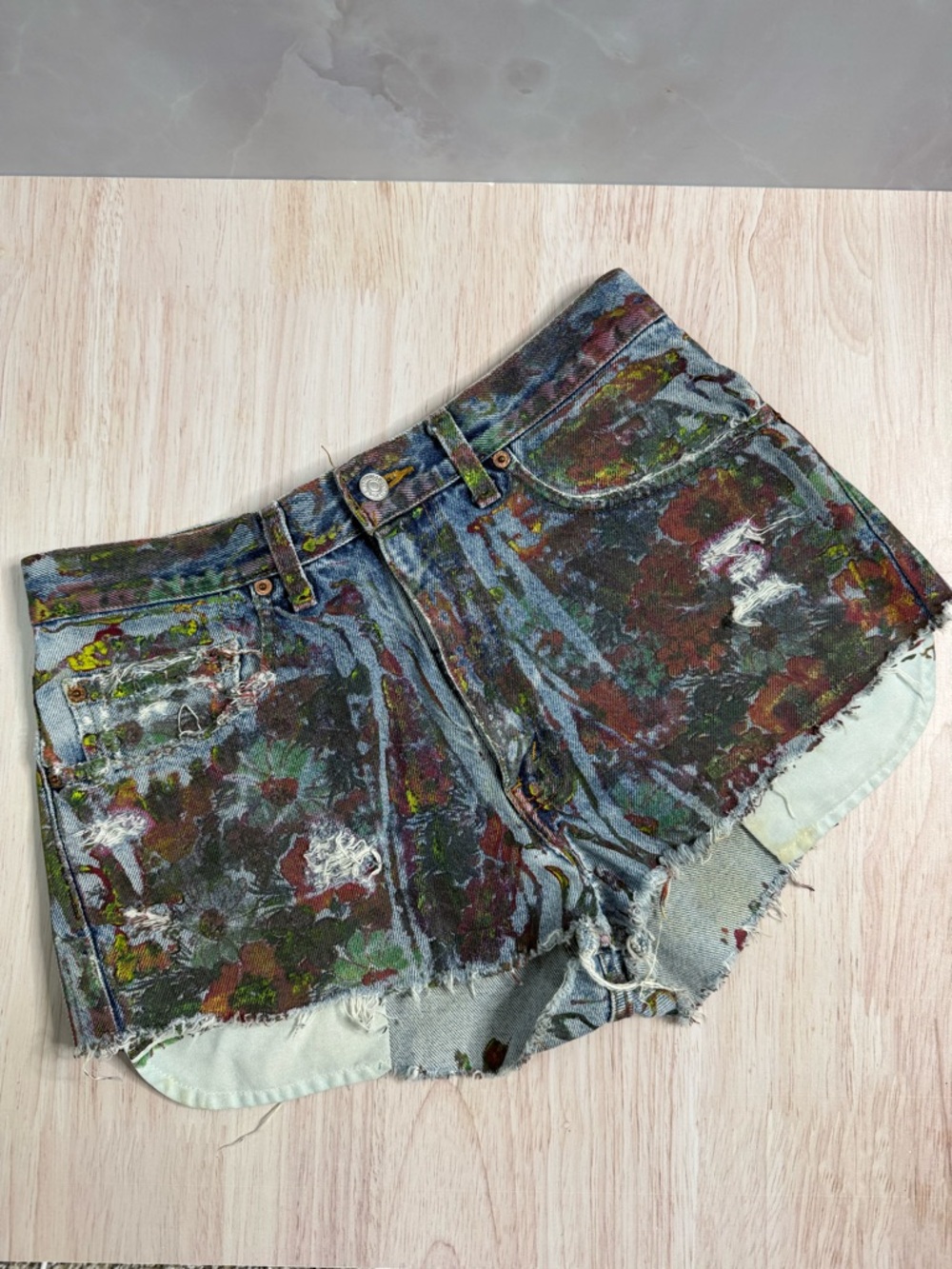 Levi's Multicolor Floral Print Distressed Denim Shorts - Blue, Red, Green